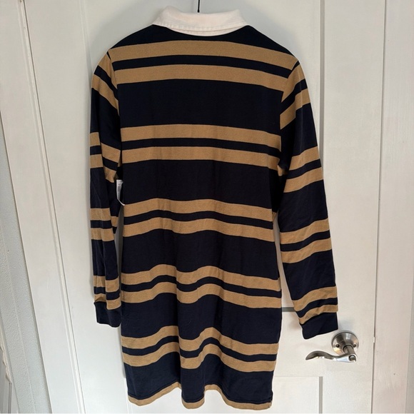OLD NAVY 90's Reissue NAVY Tan STRIPE Rugby POLO Long SLEEVE Shirt DRESS S NEW - Picture 3 of 6